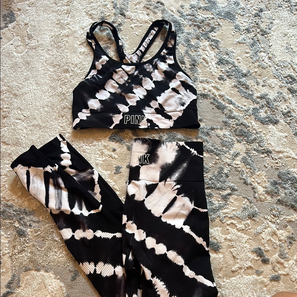 PINK Victoria's Secret Black and White Tie-Dye Set